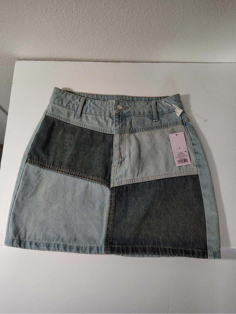 NWT Wild Fable Short Denim Skirt Size 4 Blue Patch Work Cotton Y2K Cowgirl